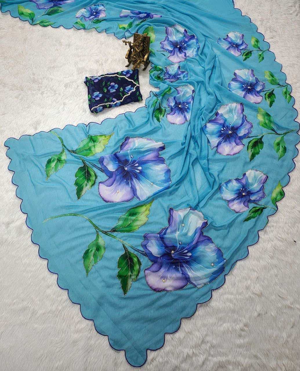 Georgette Printed Saree in Green
