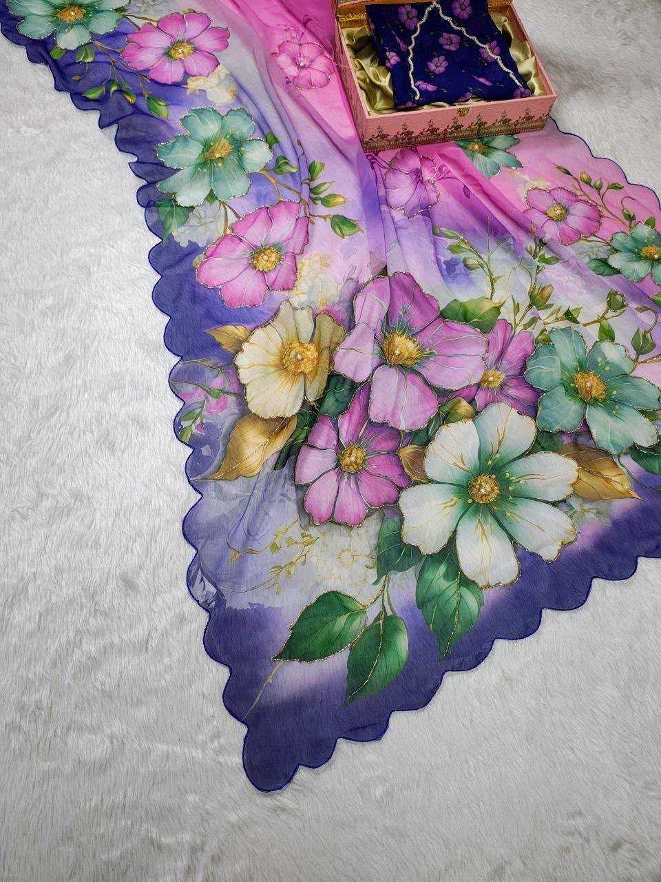 Georgette Printed Saree in Pink