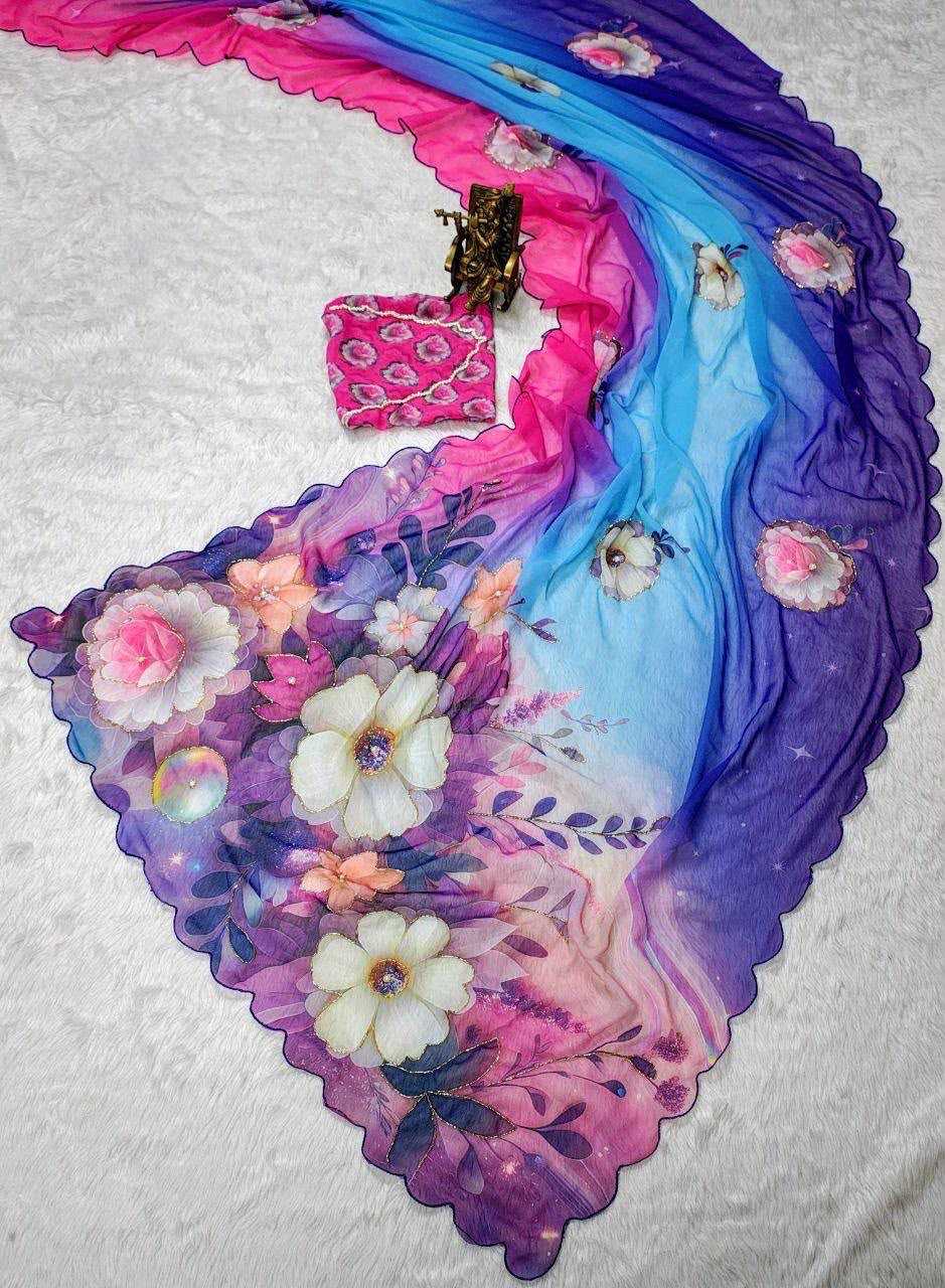 Georgette Printed Saree in Pink