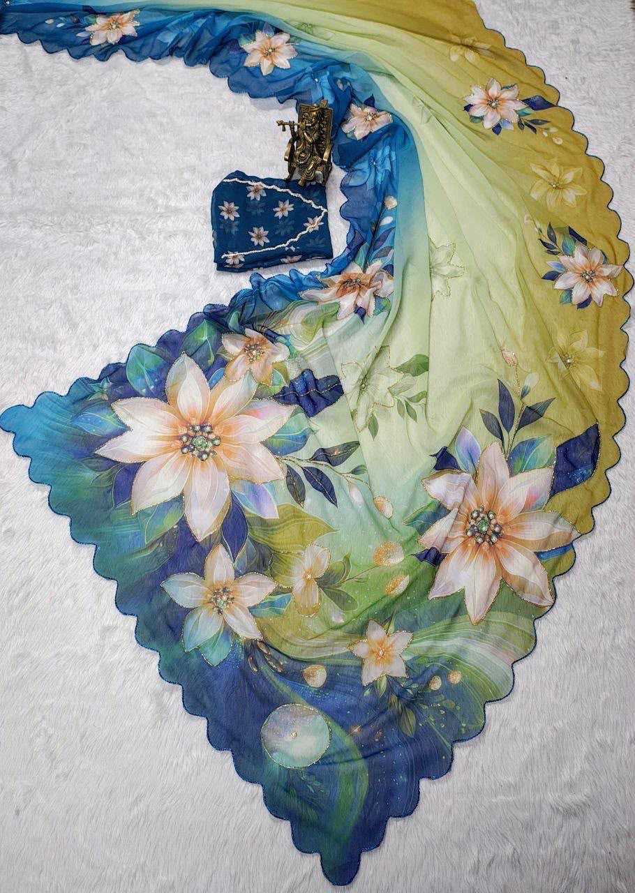 Georgette Printed Saree in Pink