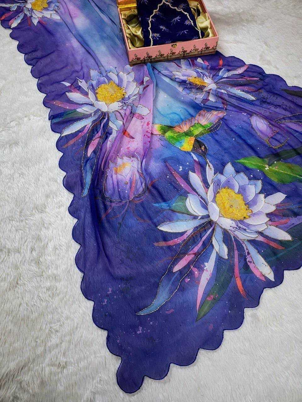 Georgette Printed Saree in Pink