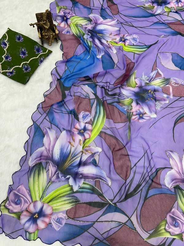 Georgette Printed Saree in Gray