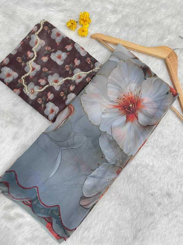 Georgette Printed Saree in Gray