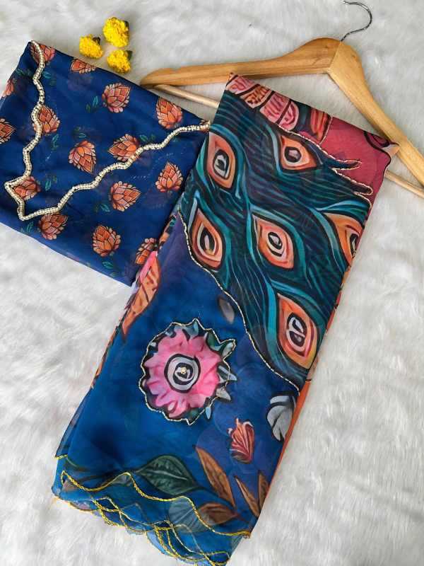 Georgette Printed Saree in Gray