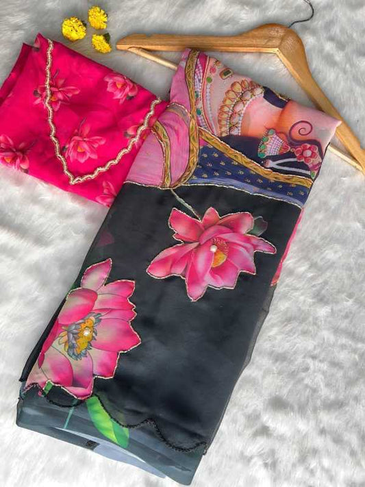 Georgette Fancy Saree in Black