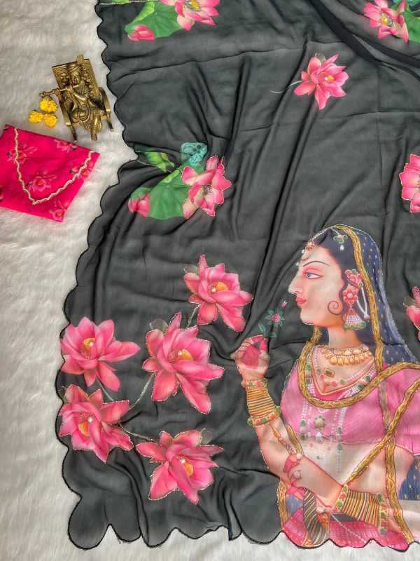 Georgette Fancy Saree in Black