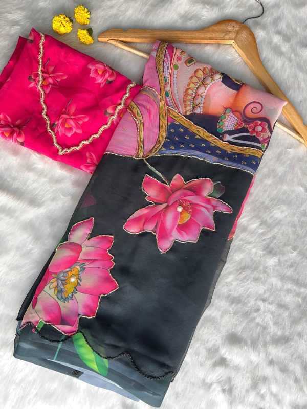 Georgette Fancy Saree in Black