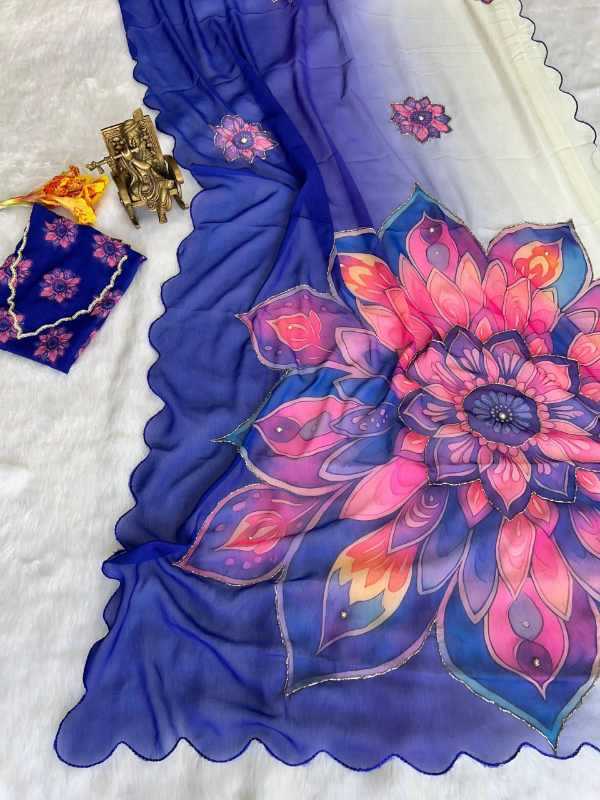 Georgette Printed Saree in Deep Blue