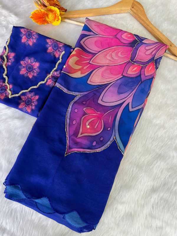 Georgette Printed Saree in Deep Blue