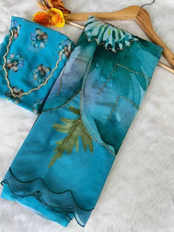 Georgette Printed Saree in Deep Blue