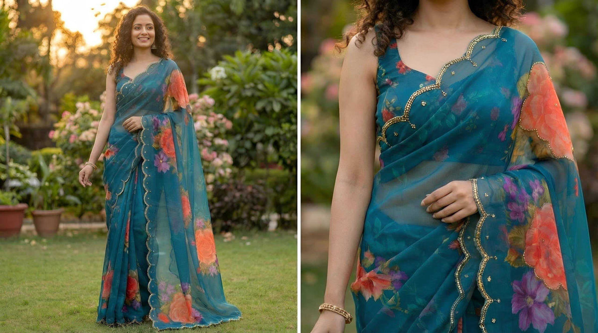 Georgette Printed Saree in Blue