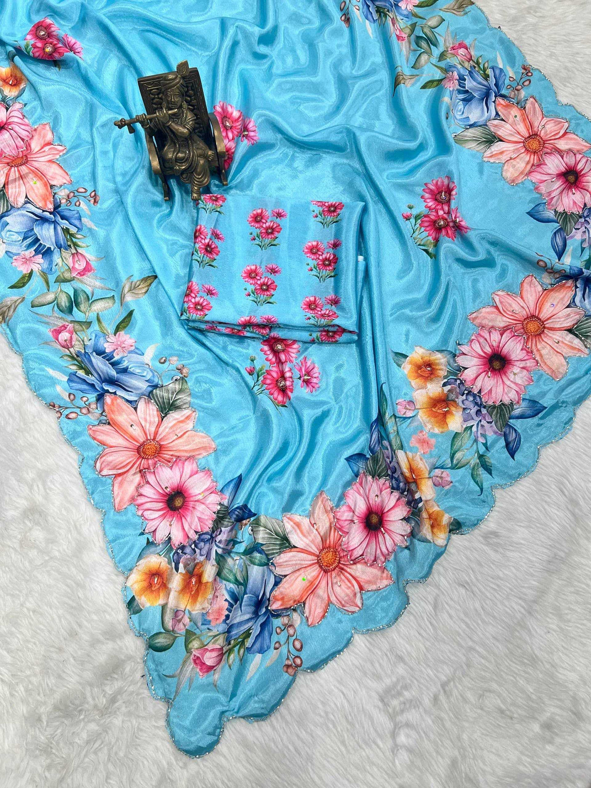 Chinon Silk Designer Saree in Sky Blue