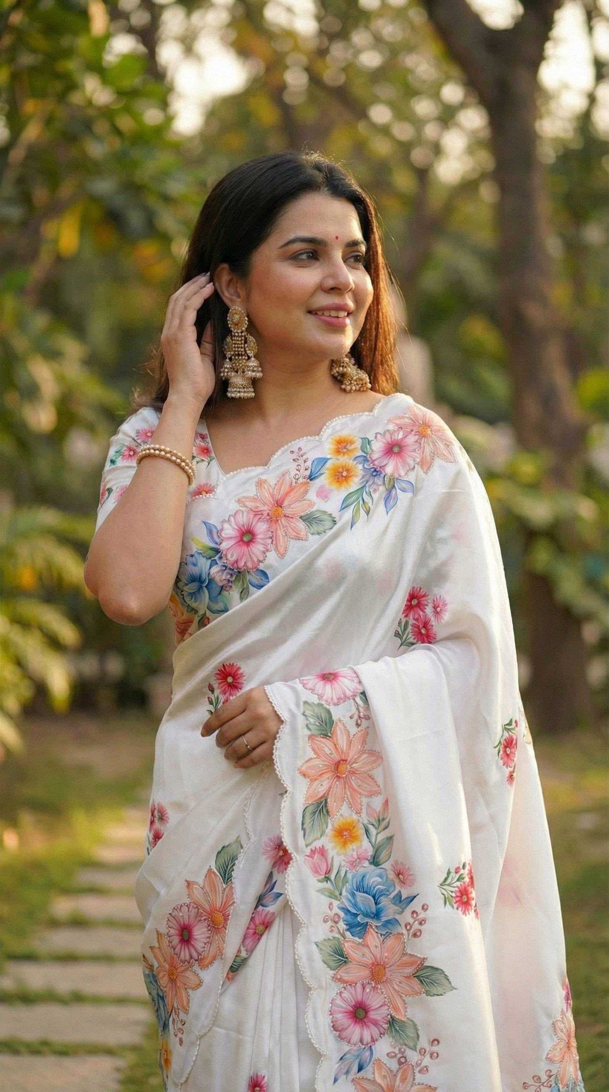 Chinon Silk Designer Saree in Sky Blue