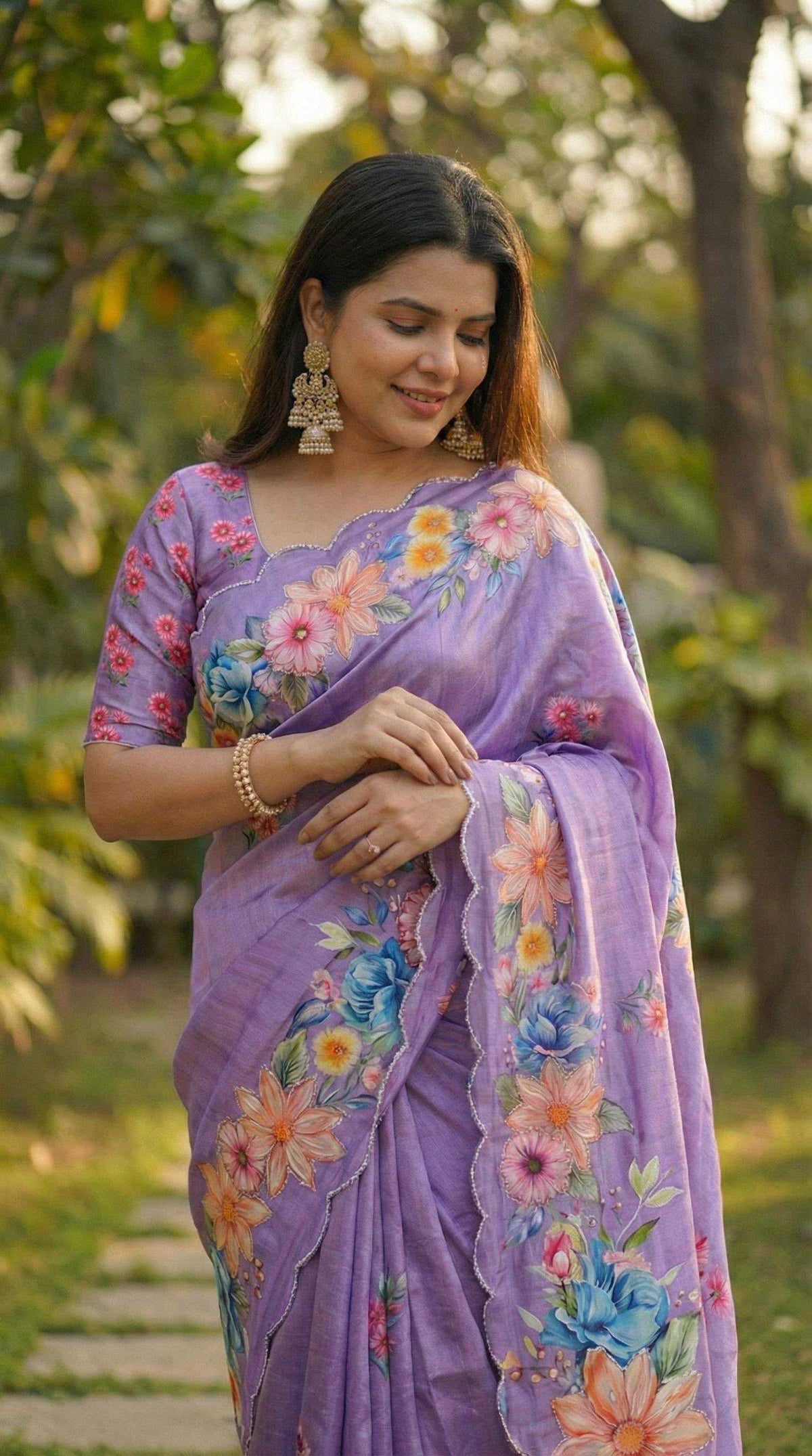 Chinon Silk Designer Saree in Sky Blue
