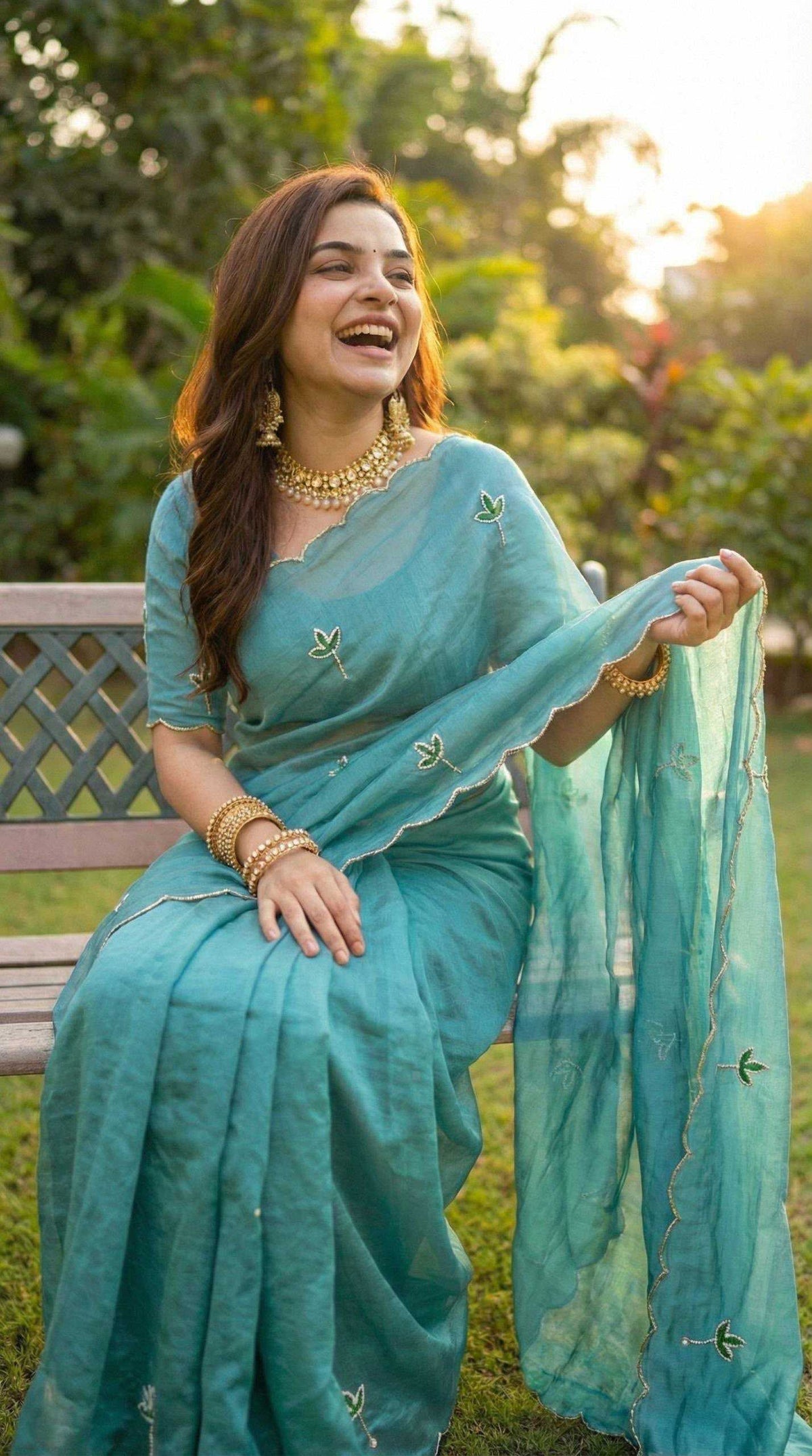 Space Silk Designer Saree in Sky Blue