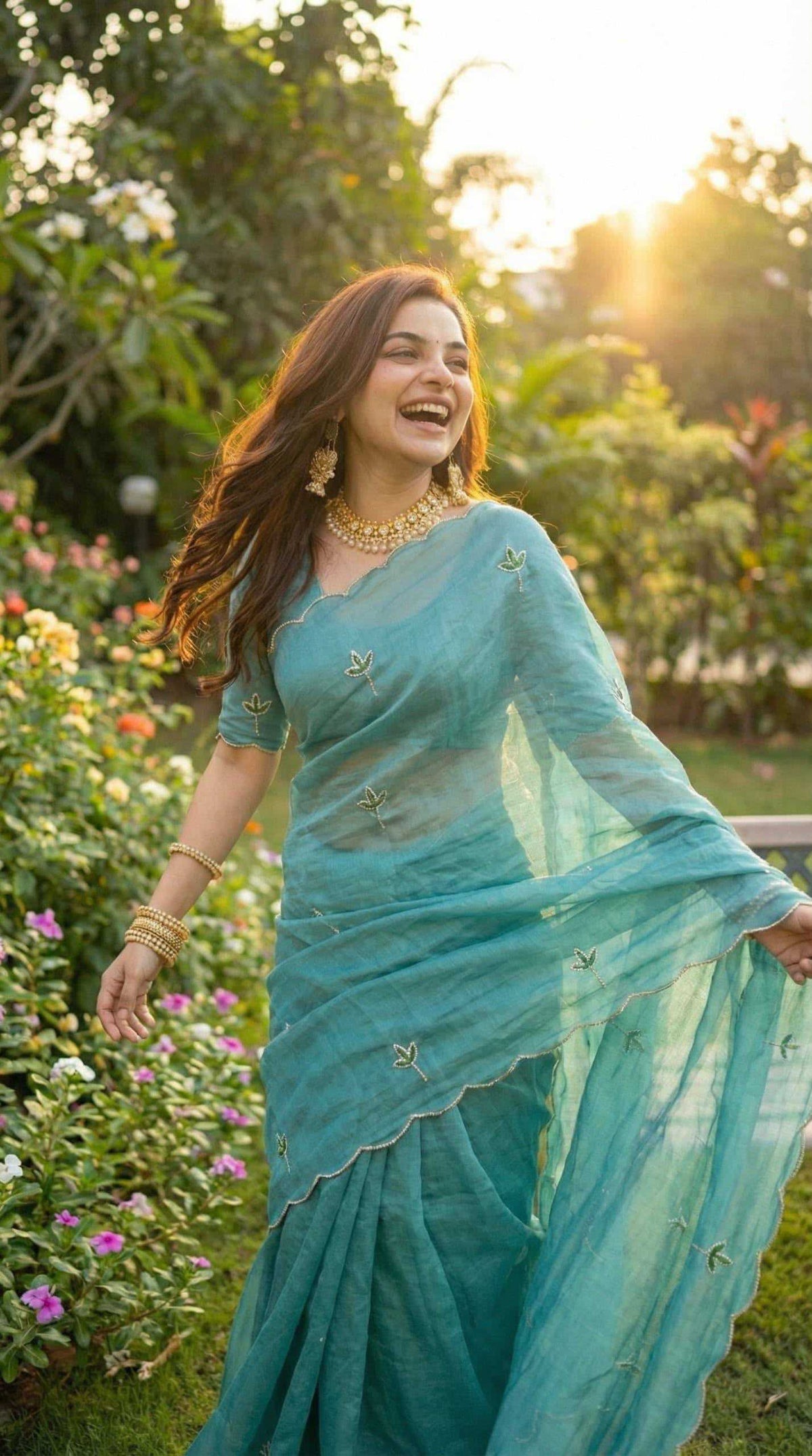 Space Silk Designer Saree in Sky Blue