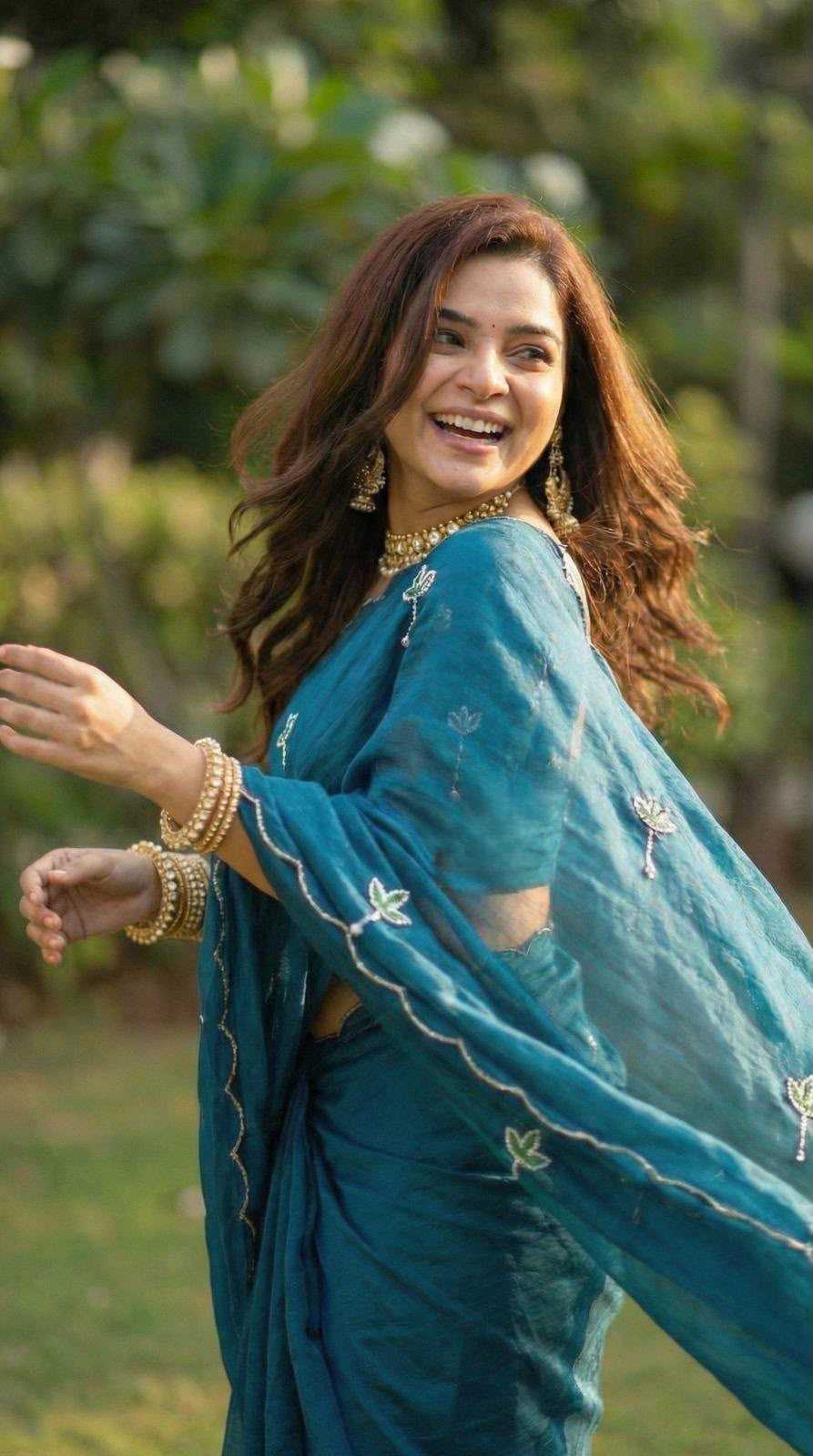 Space Silk Designer Saree in Sky Blue