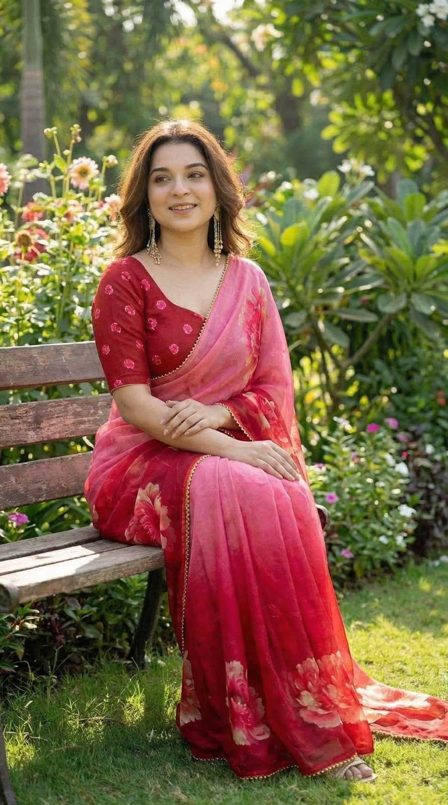 Georgette Designer Saree in Mustred
