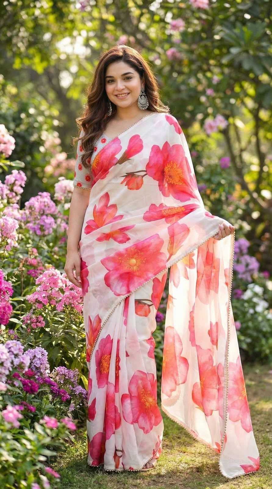 Georgette Designer Saree in Mustred