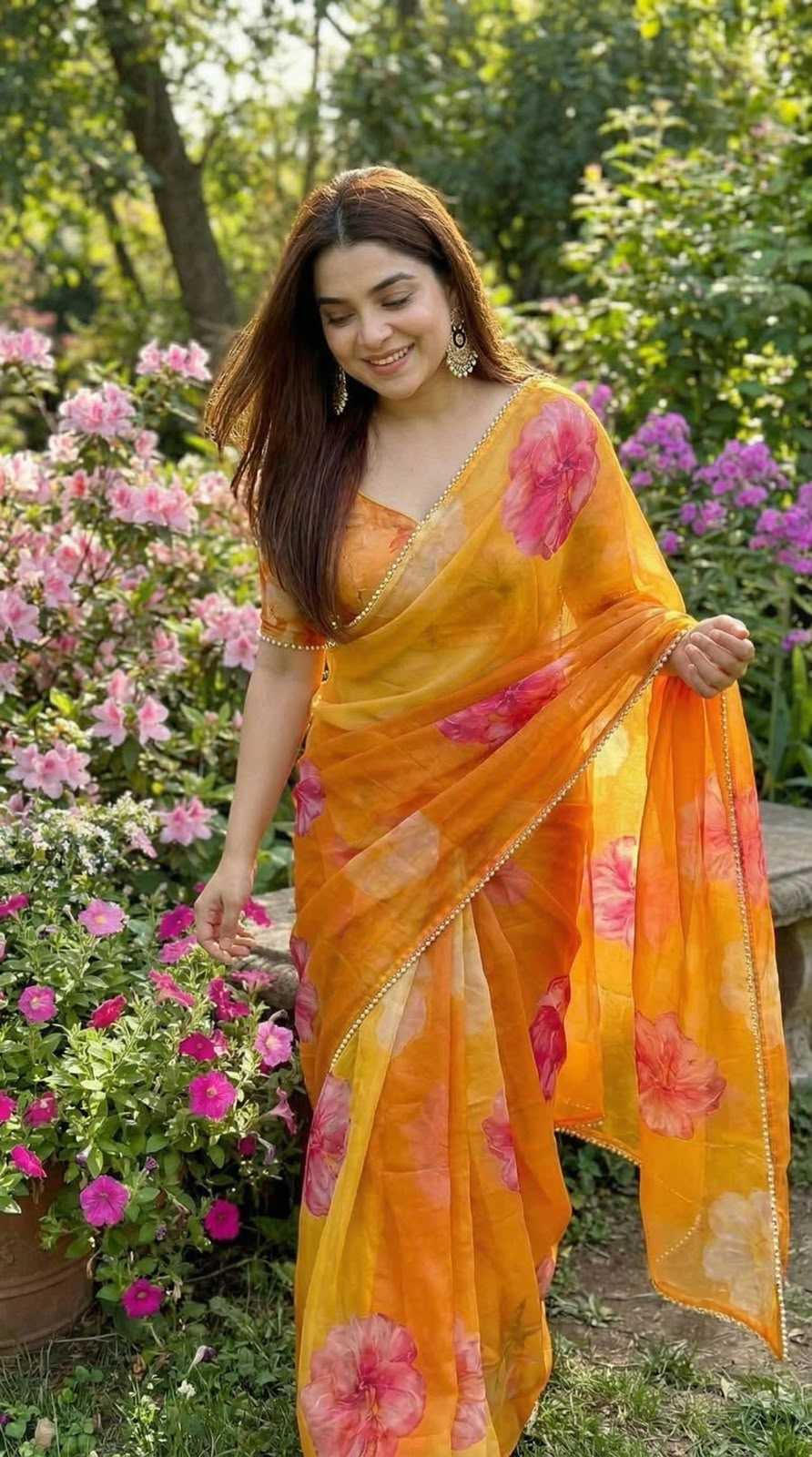 Georgette Designer Saree in Mustred