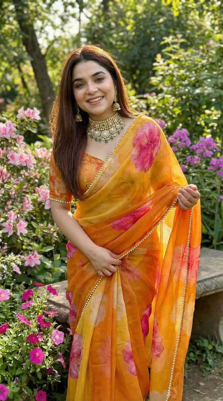 Georgette Designer Saree in Mustred