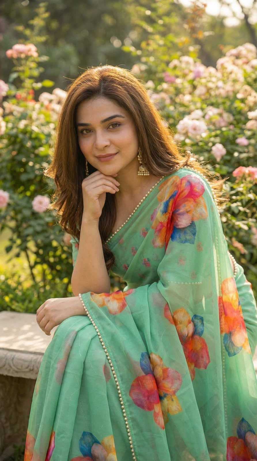 Georgette Designer Saree in Mustred