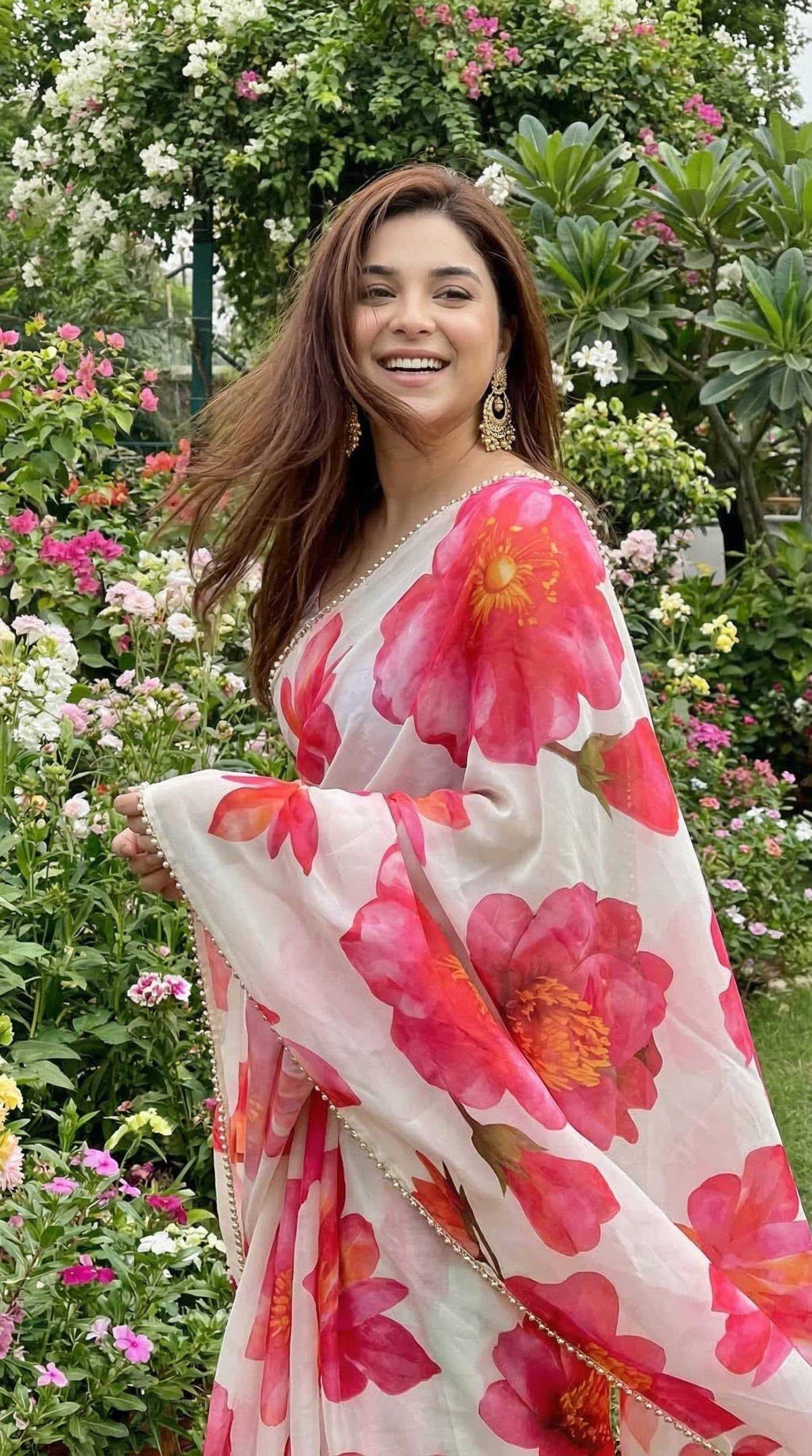Georgette Printed Saree in White