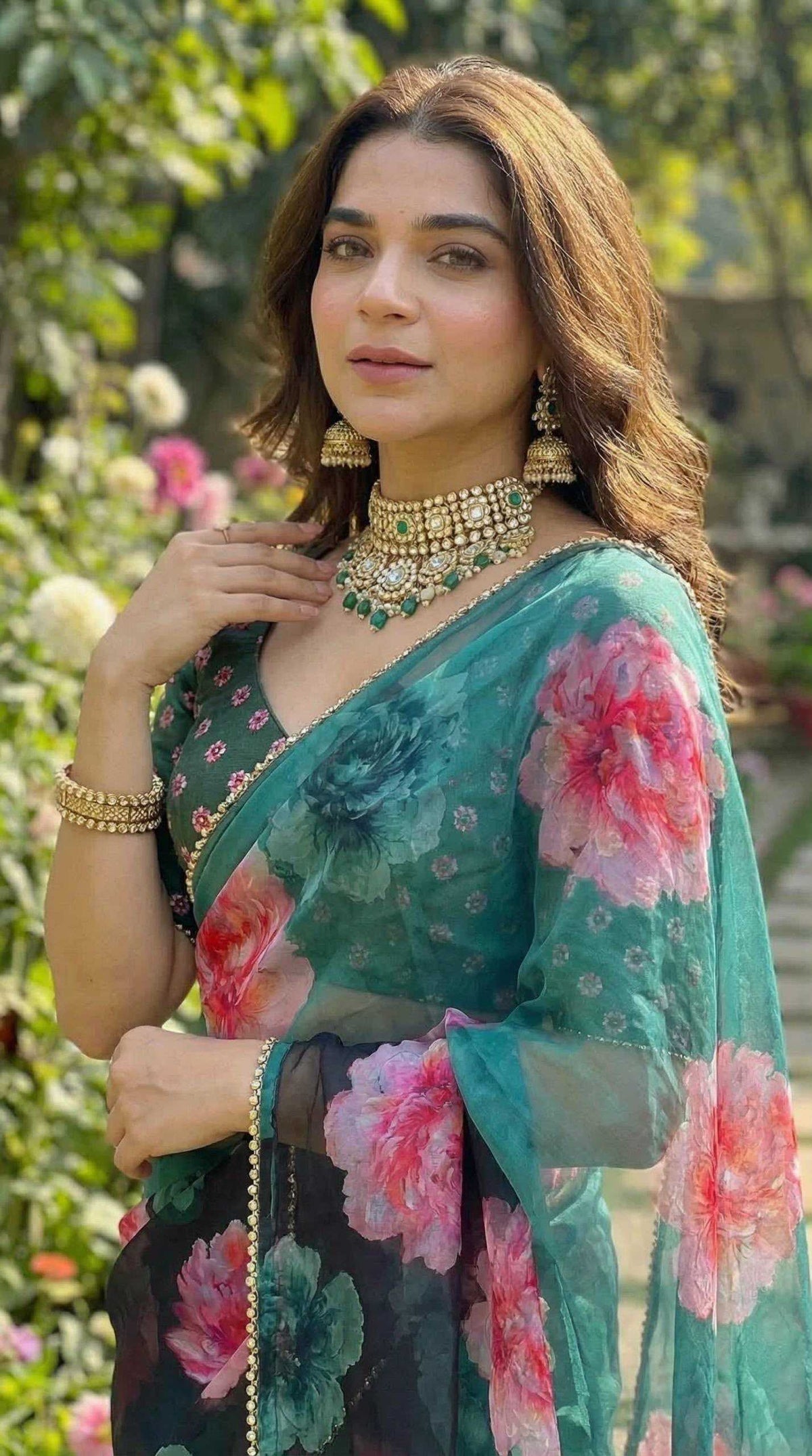 Georgette Printed Saree in White