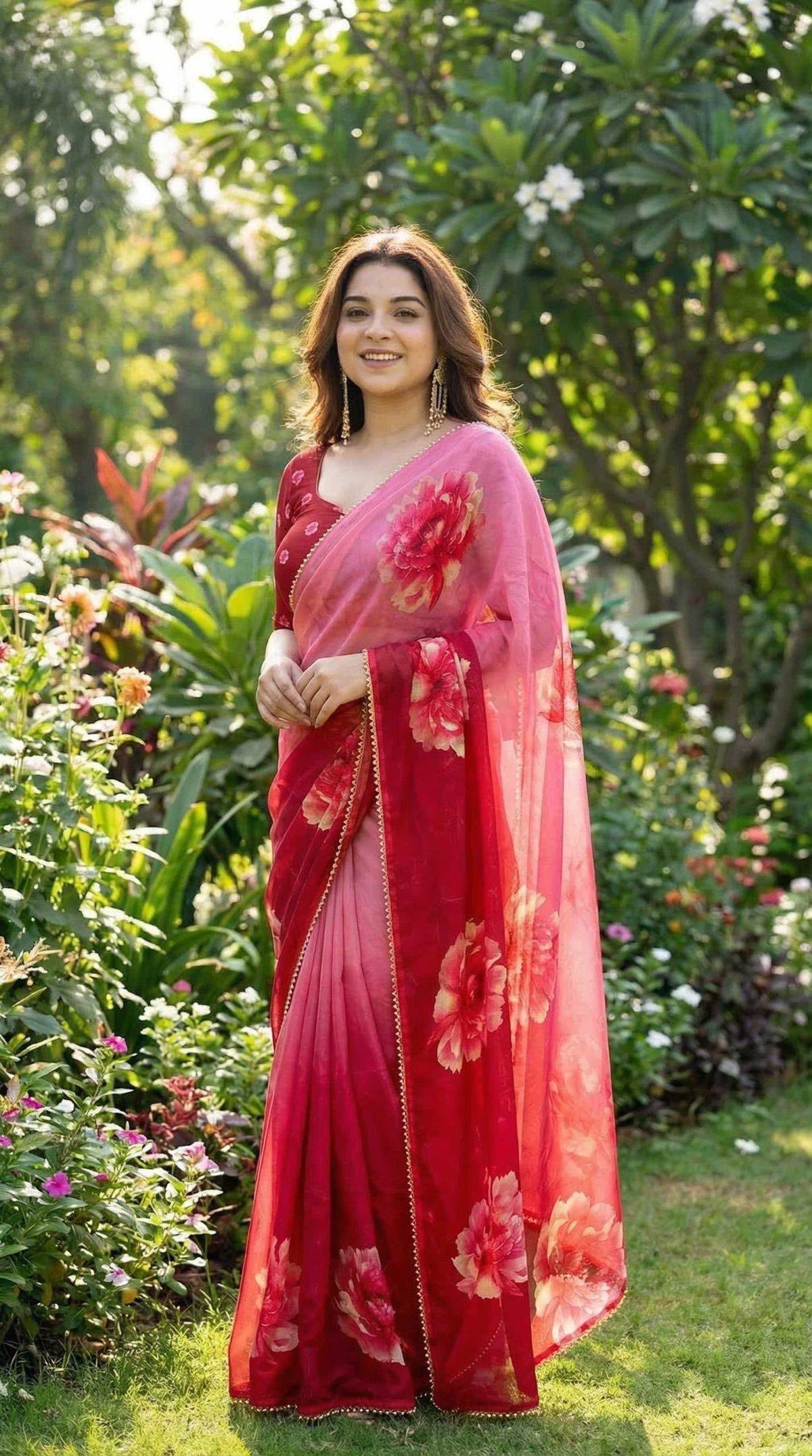 Georgette Printed Saree in White