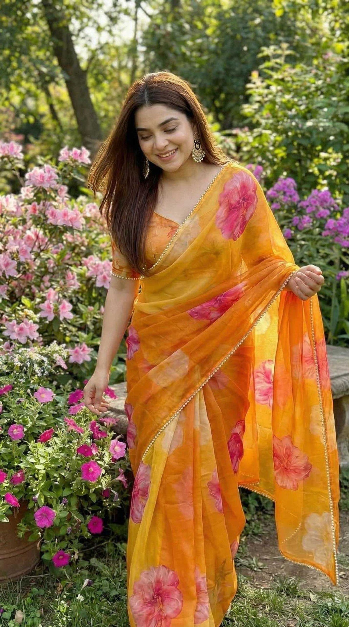 Georgette Printed Saree in White