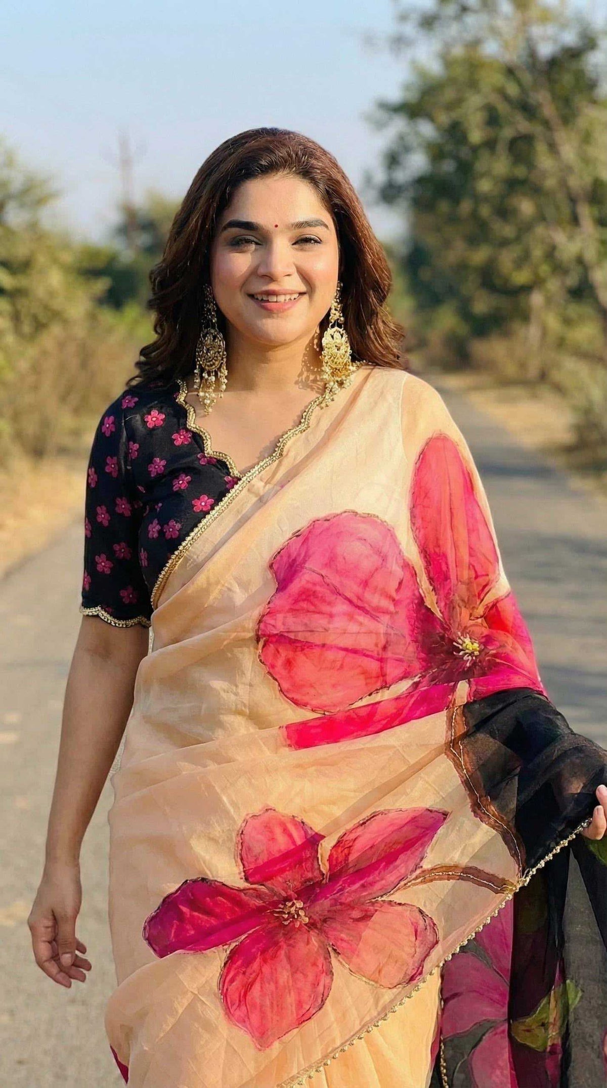 Georgette Printed Saree in Sea Green