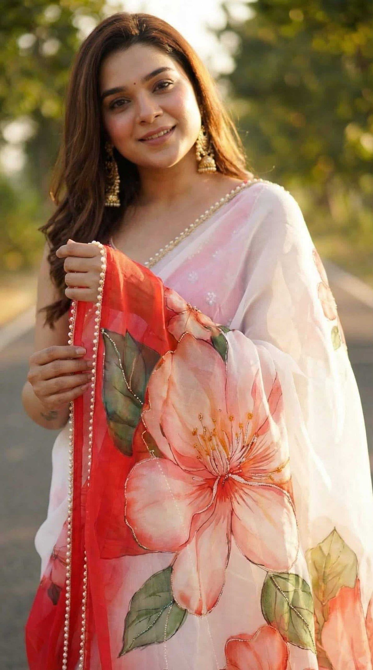 Georgette Printed Saree in Sea Green