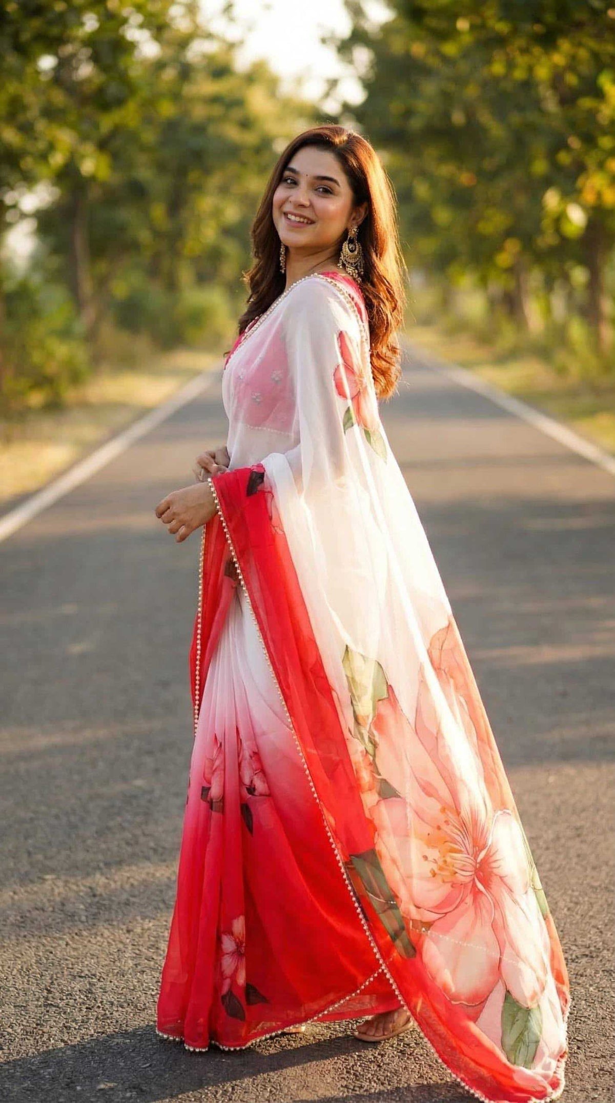 Georgette Printed Saree in Sea Green