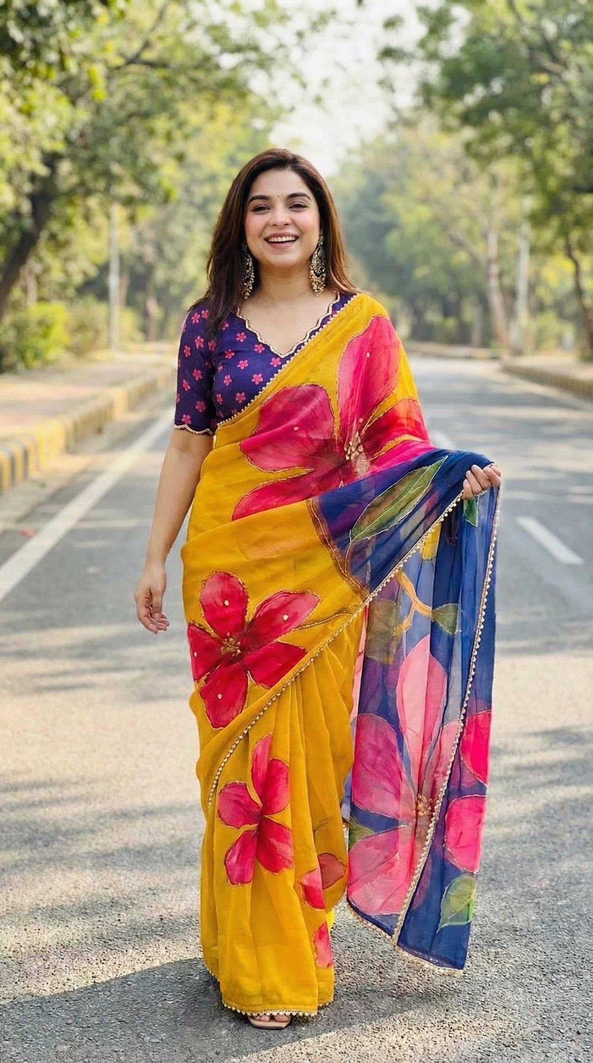Georgette Printed Saree in Sea Green