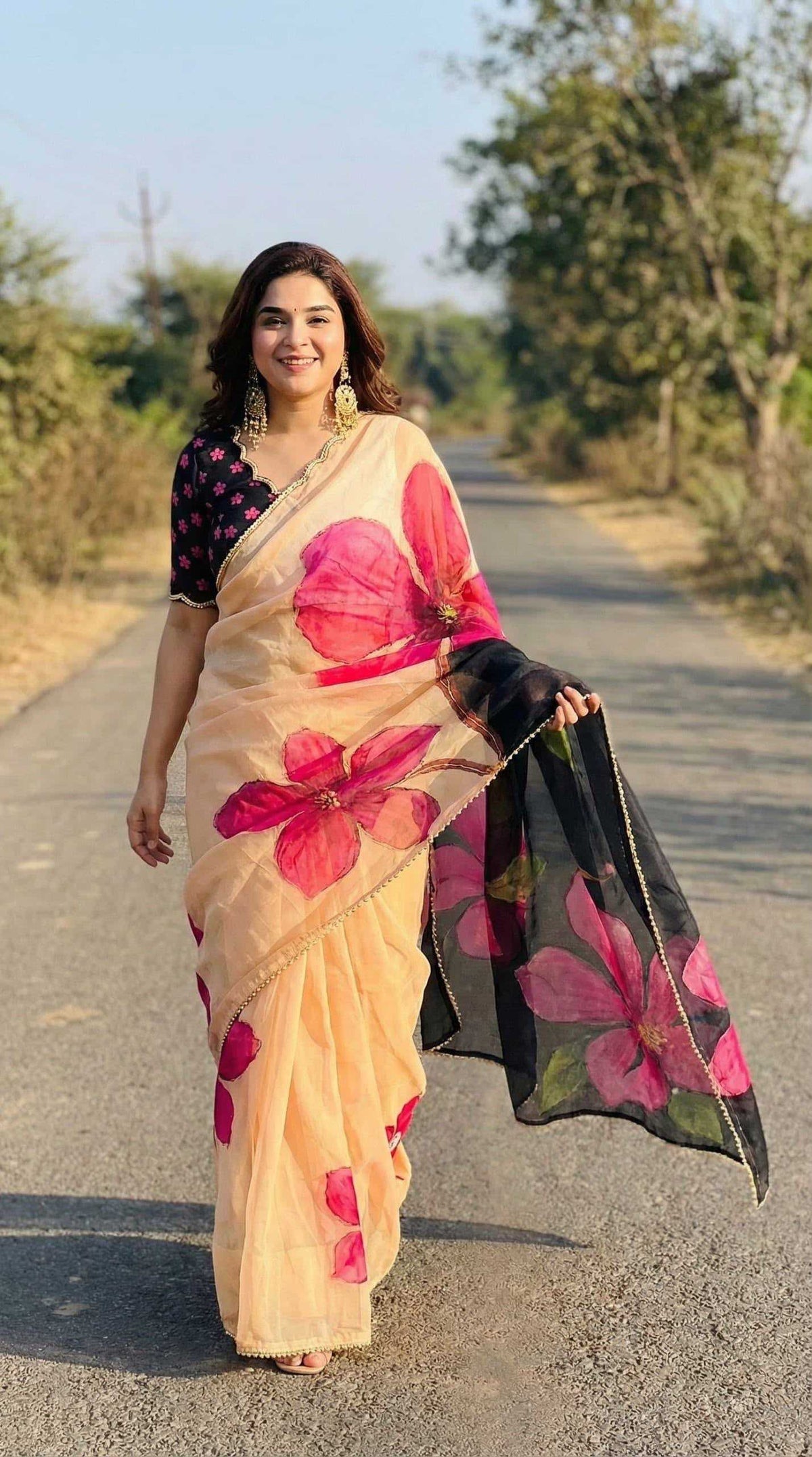 Georgette Printed Saree in Sea Green