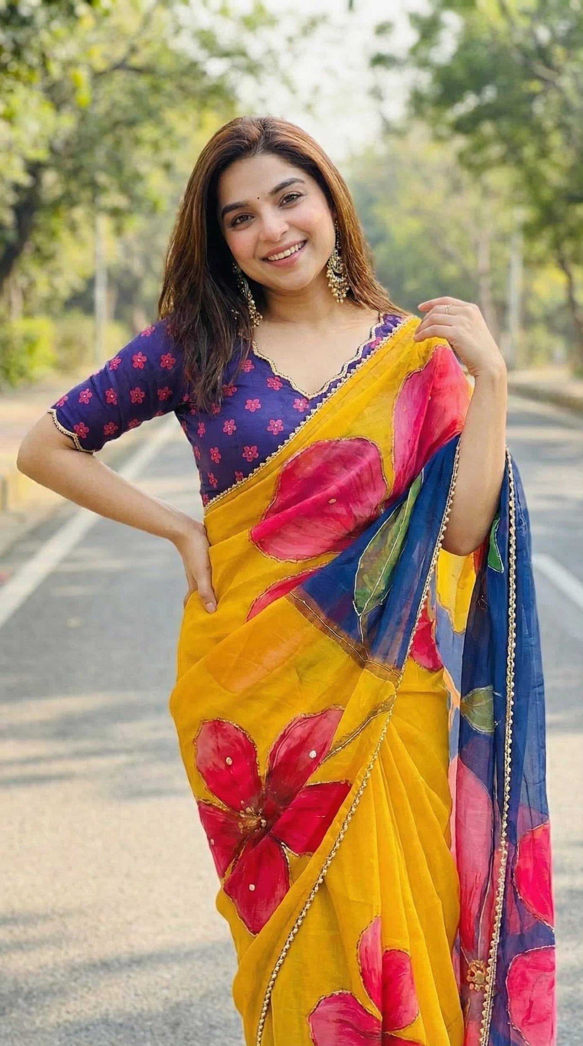 Georgette Printed Saree in Sea Green