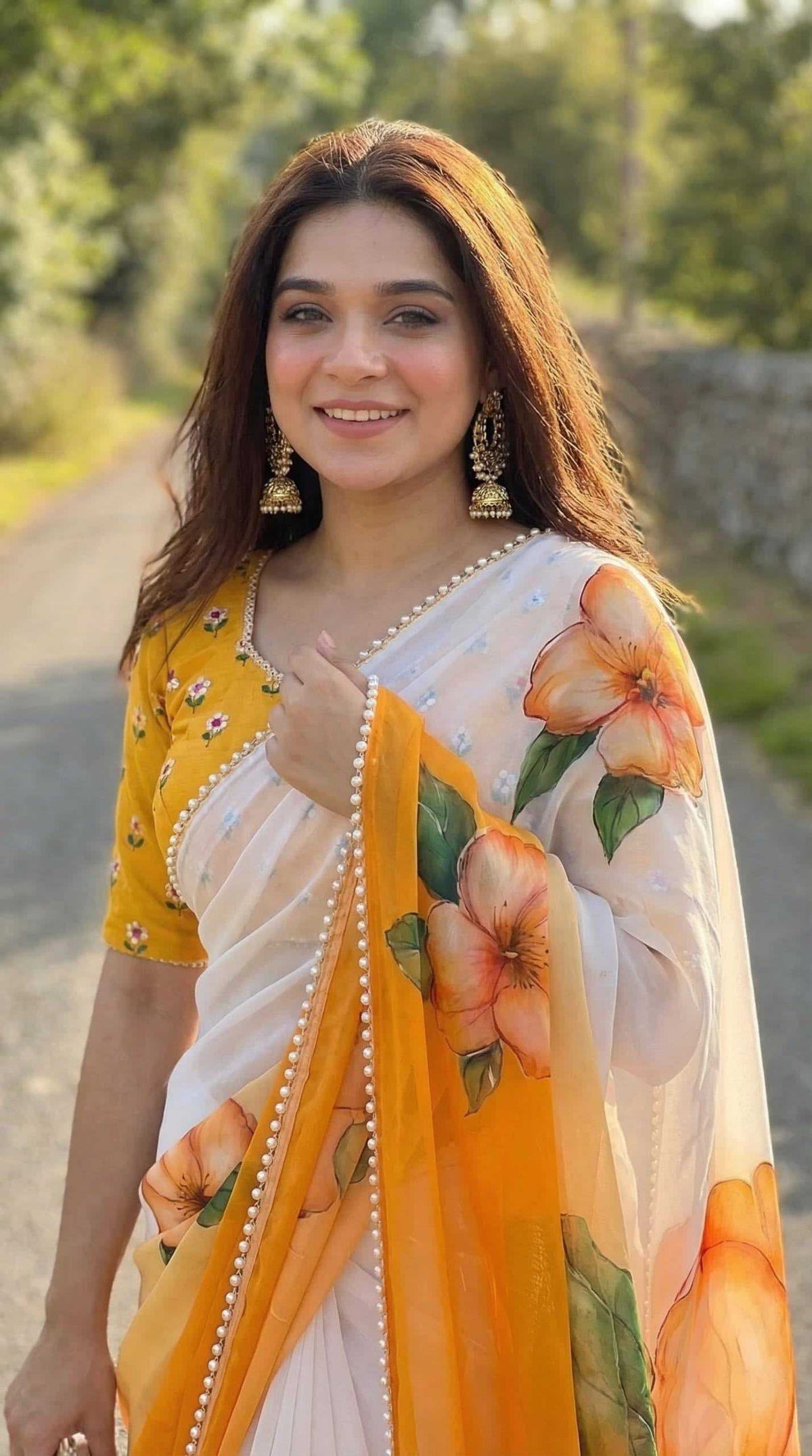 Georgette Printed Saree in Sea Green
