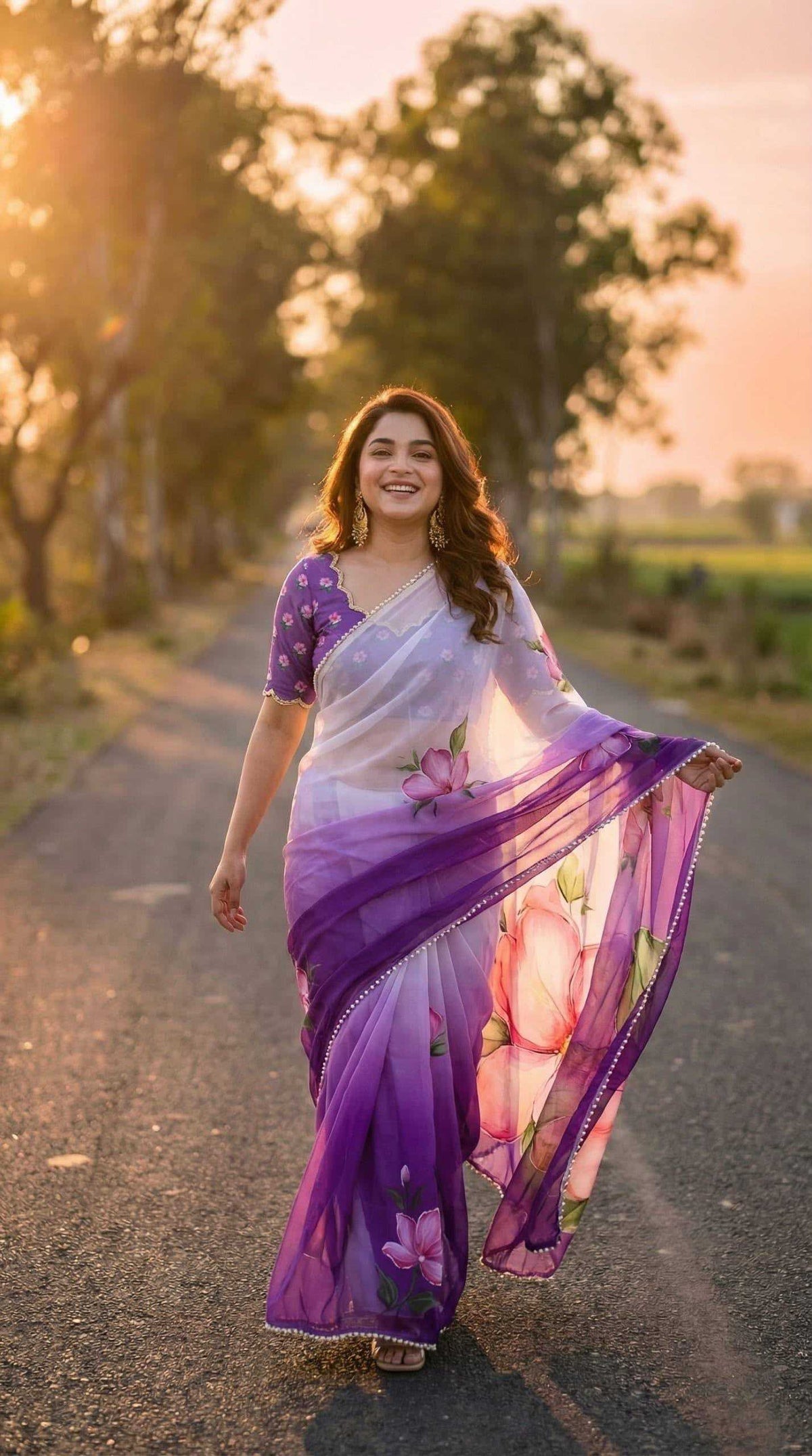 Georgette Printed Saree in Sea Green