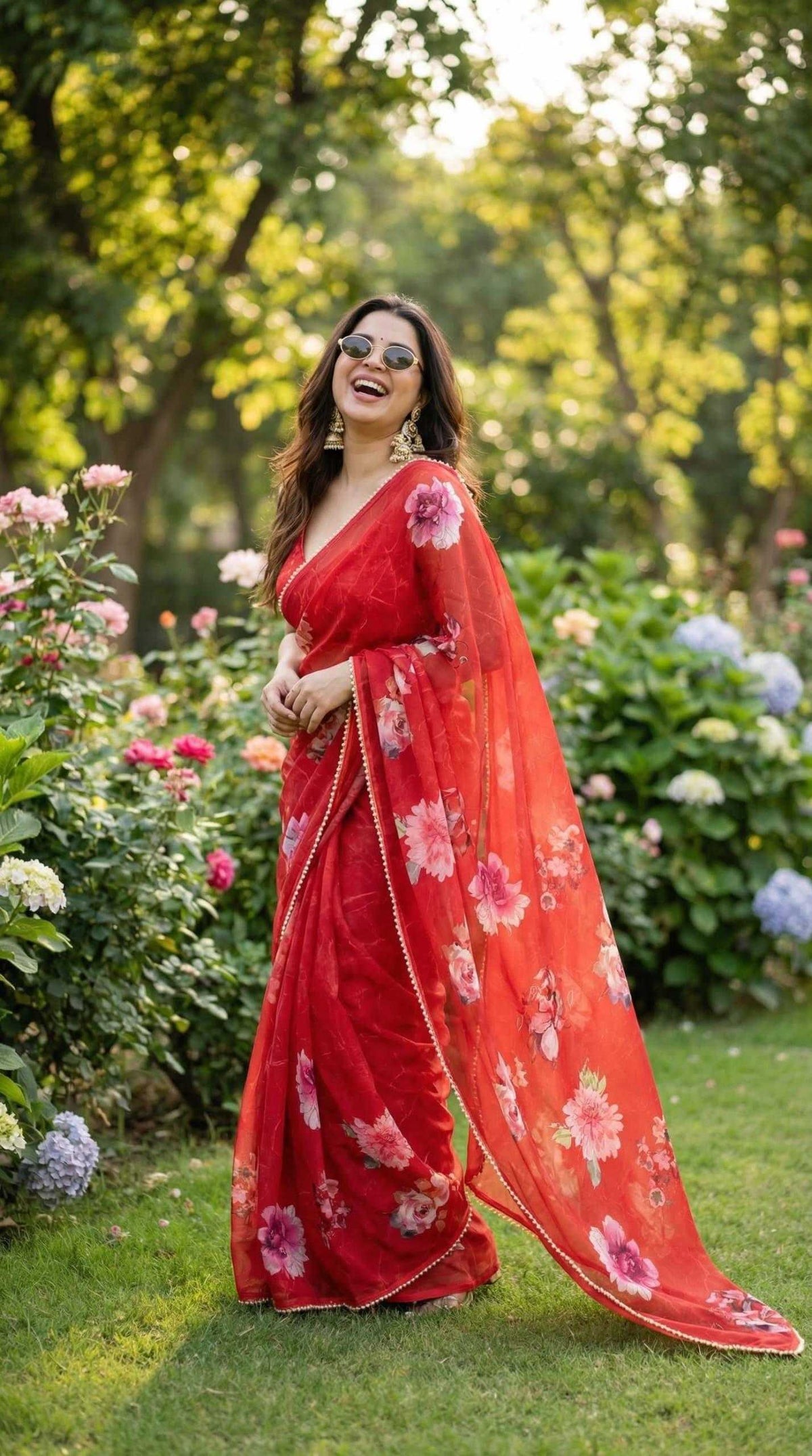 Georgette Printed Saree in Purple