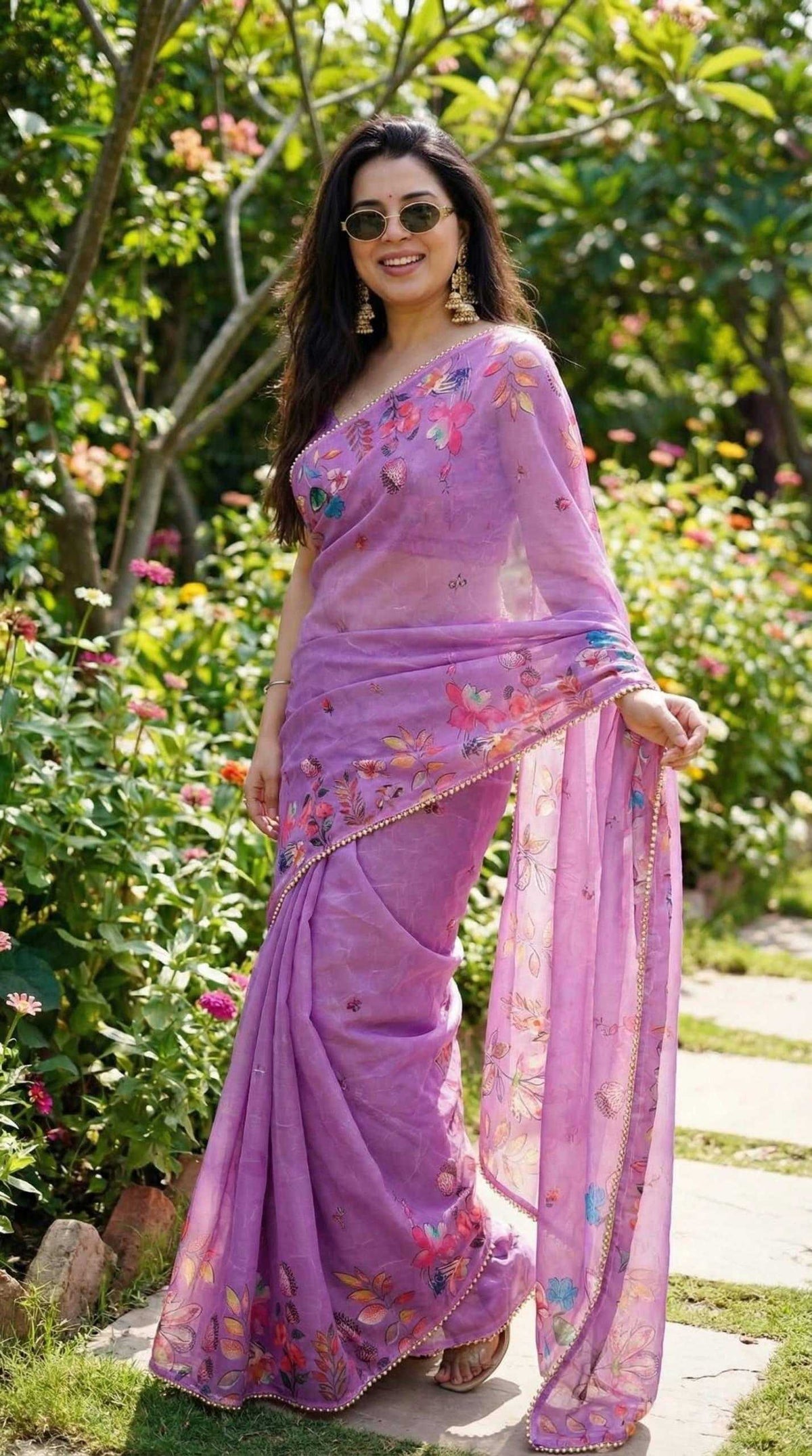 Georgette Printed Saree in Purple