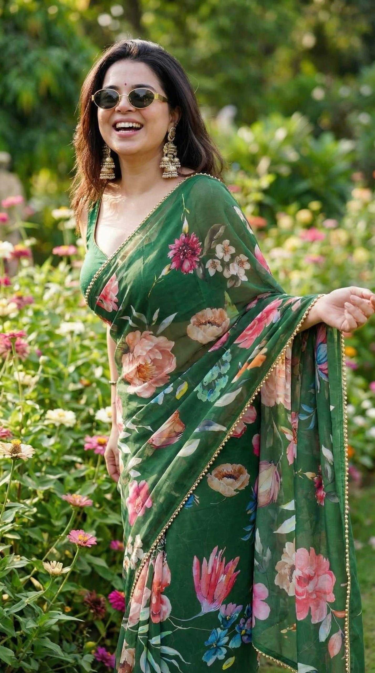 Georgette Printed Saree in Purple