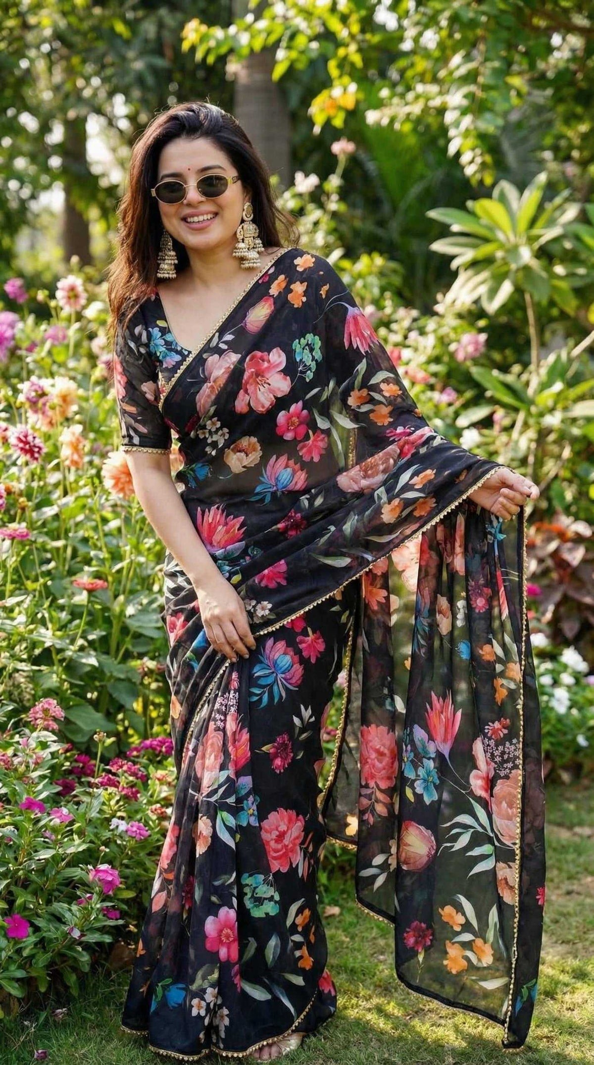 Georgette Printed Saree in Purple