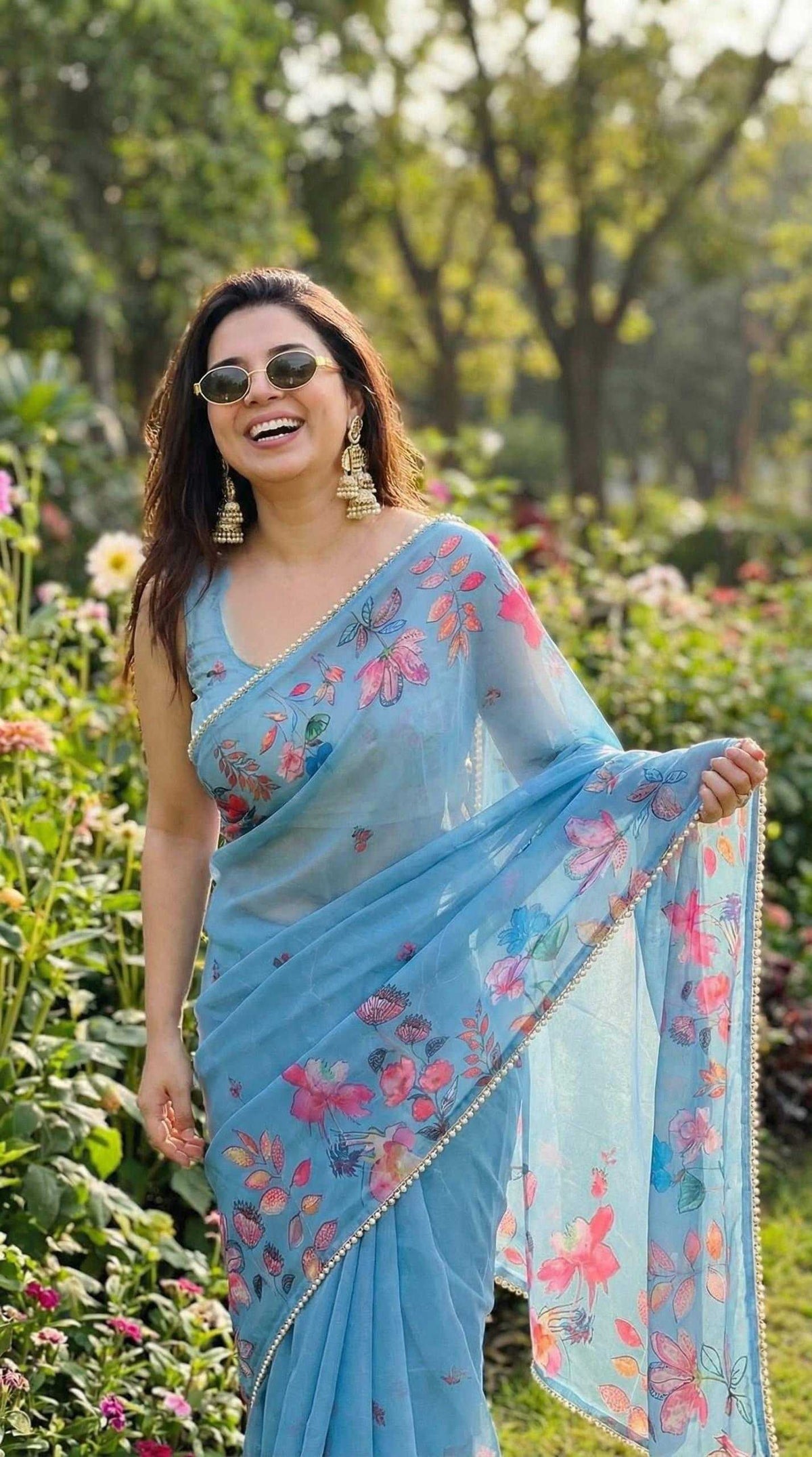 Georgette Printed Saree in Purple