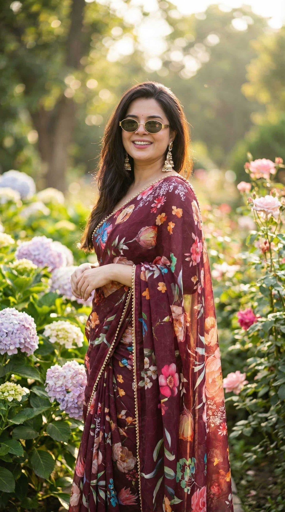 Georgette Printed Saree in Onion
