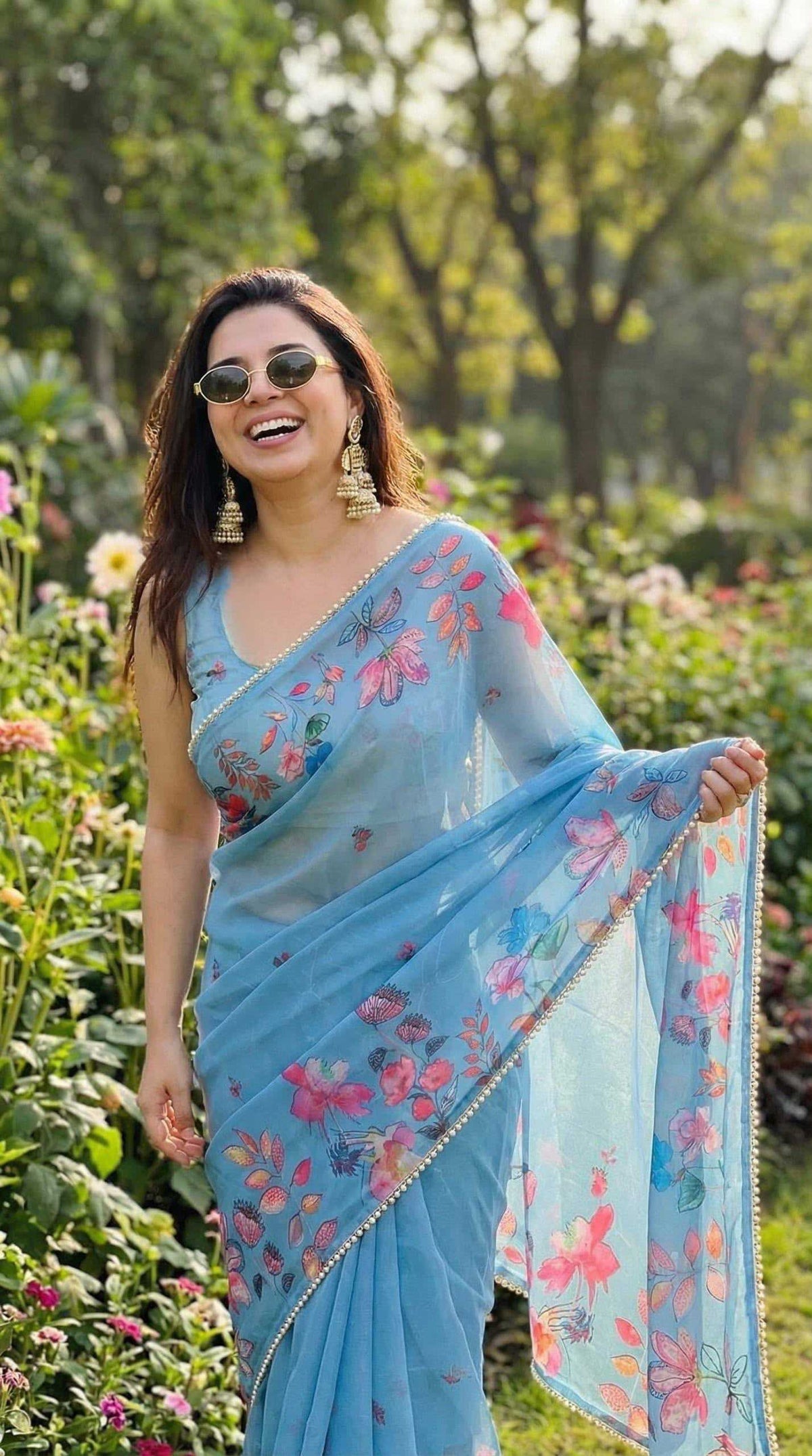 Georgette Printed Saree in Onion