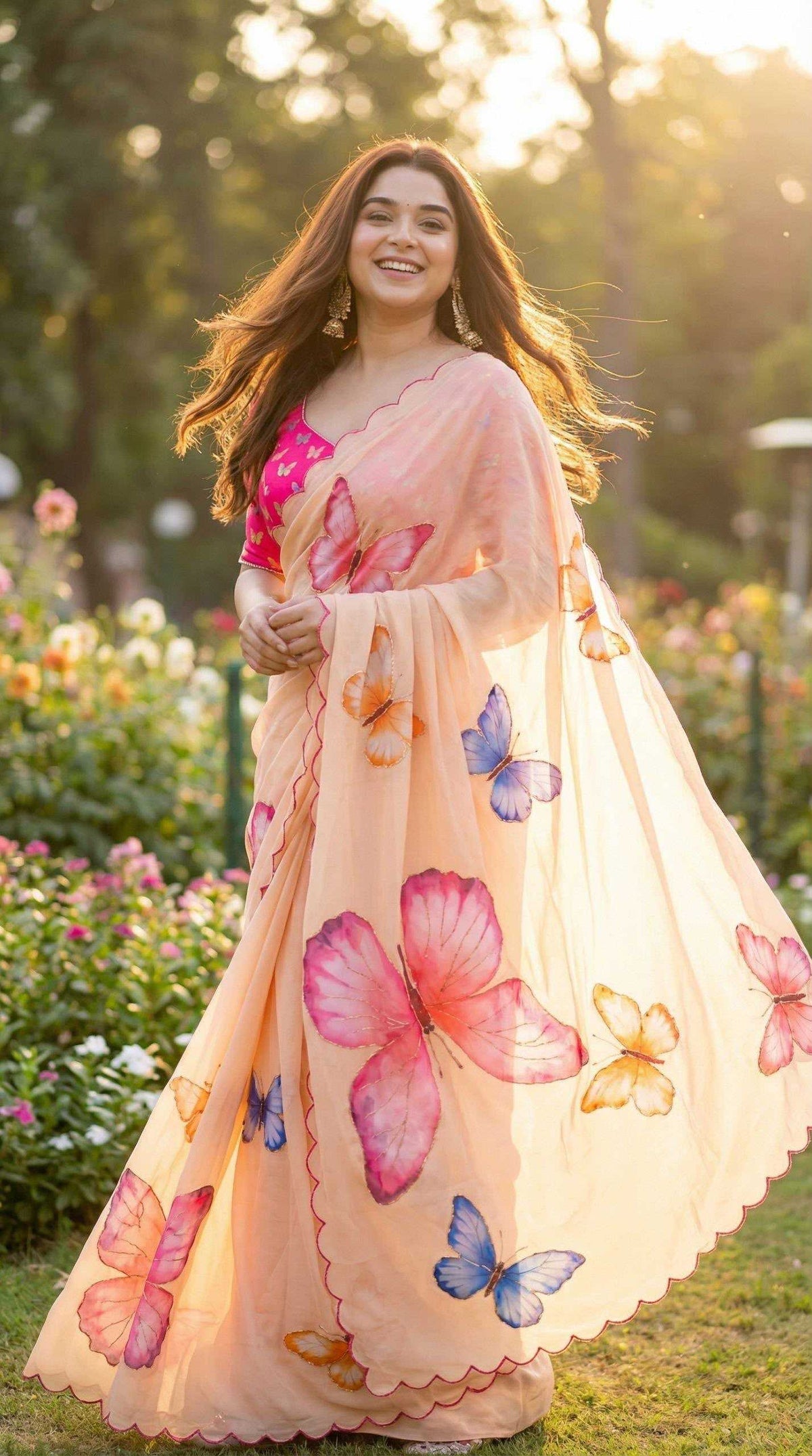 Georgette Printed Saree in Peach
