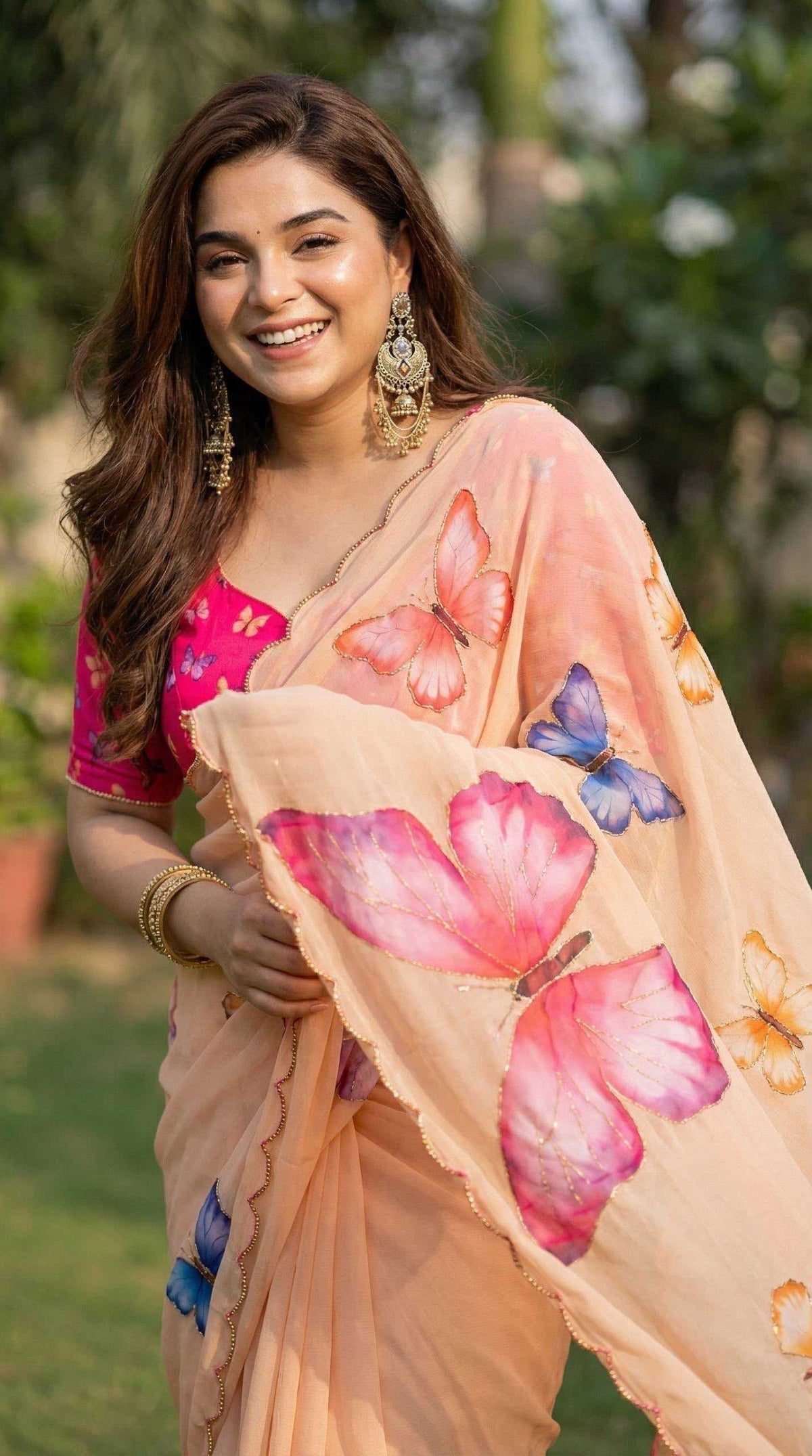 Georgette Printed Saree in Peach