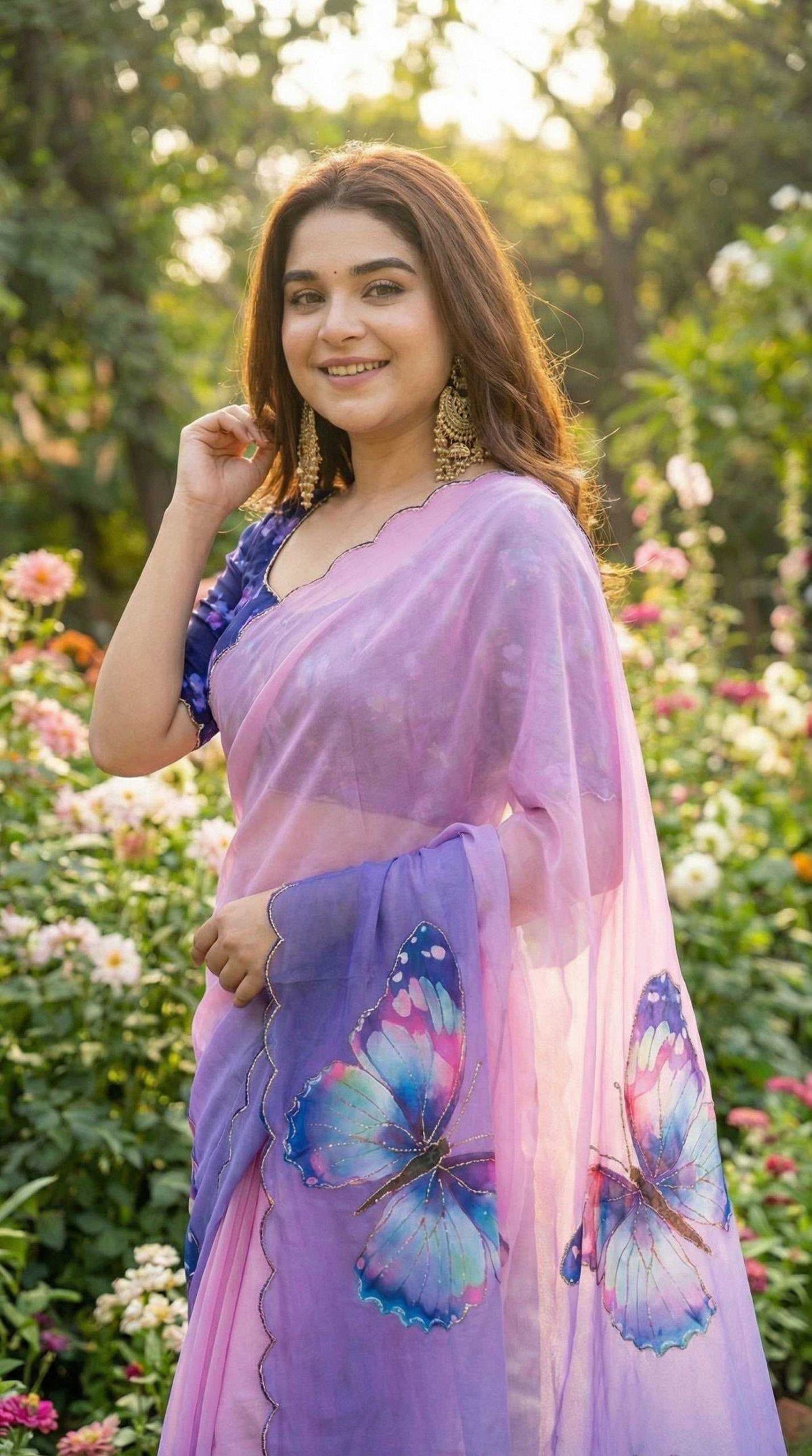 Georgette Printed Saree in Peach