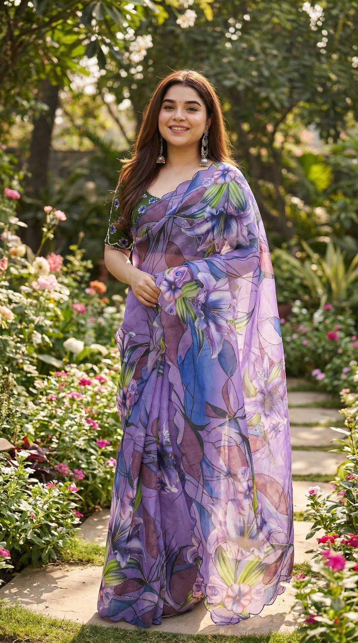 Georgette Printed Saree in Peach