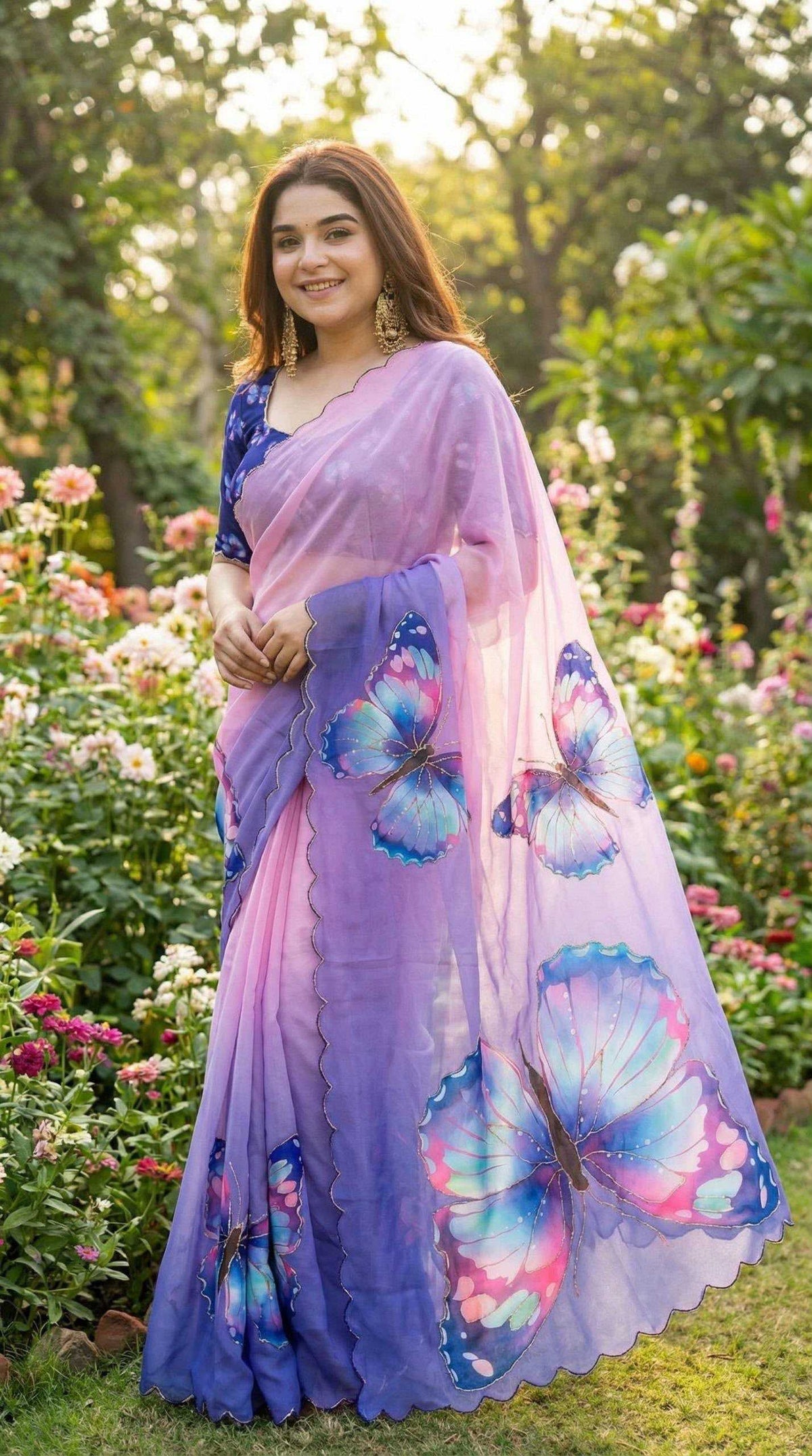 Georgette Printed Saree in Peach